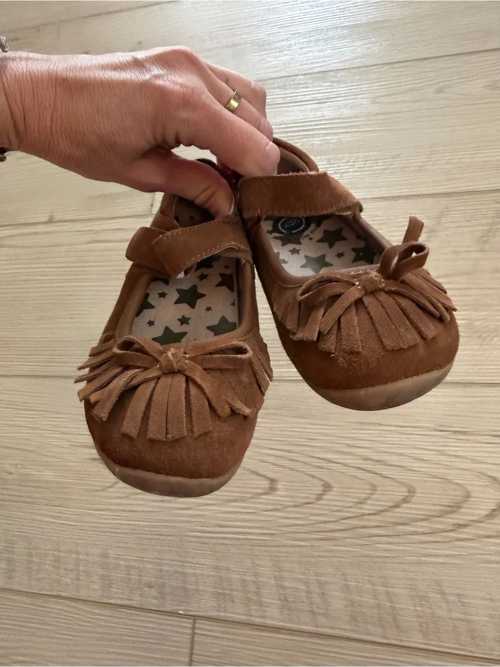Livie & Luca Toddler Brown Suede Moccasin Mary Jane with Fringe